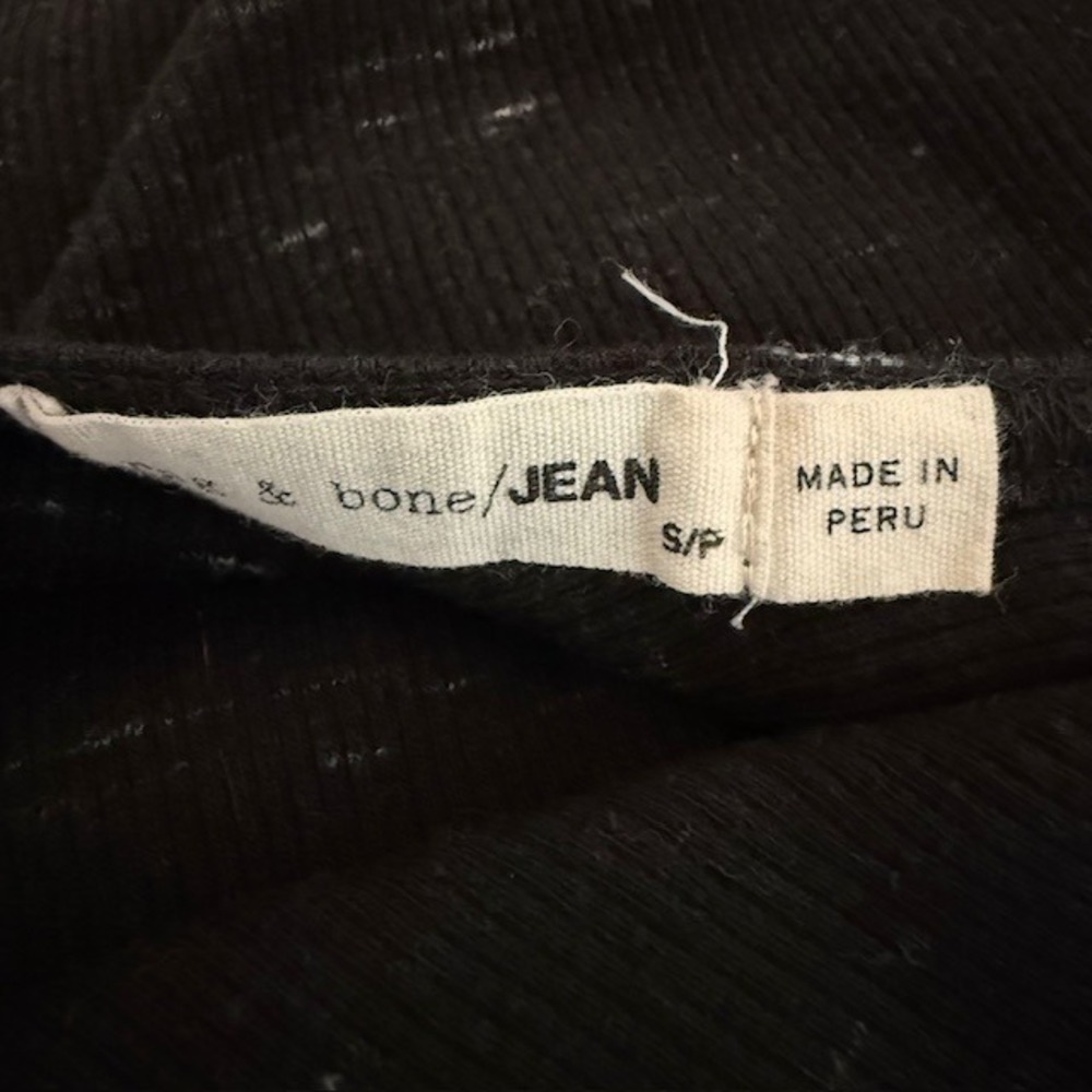 Rag & Bone JEAN Black Space Dye Ribbed Long Sleeve Snap Back Top Small - Picture 7 of 12